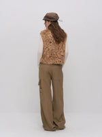 Leopard Faux Fur Sleeve Vest Jacket