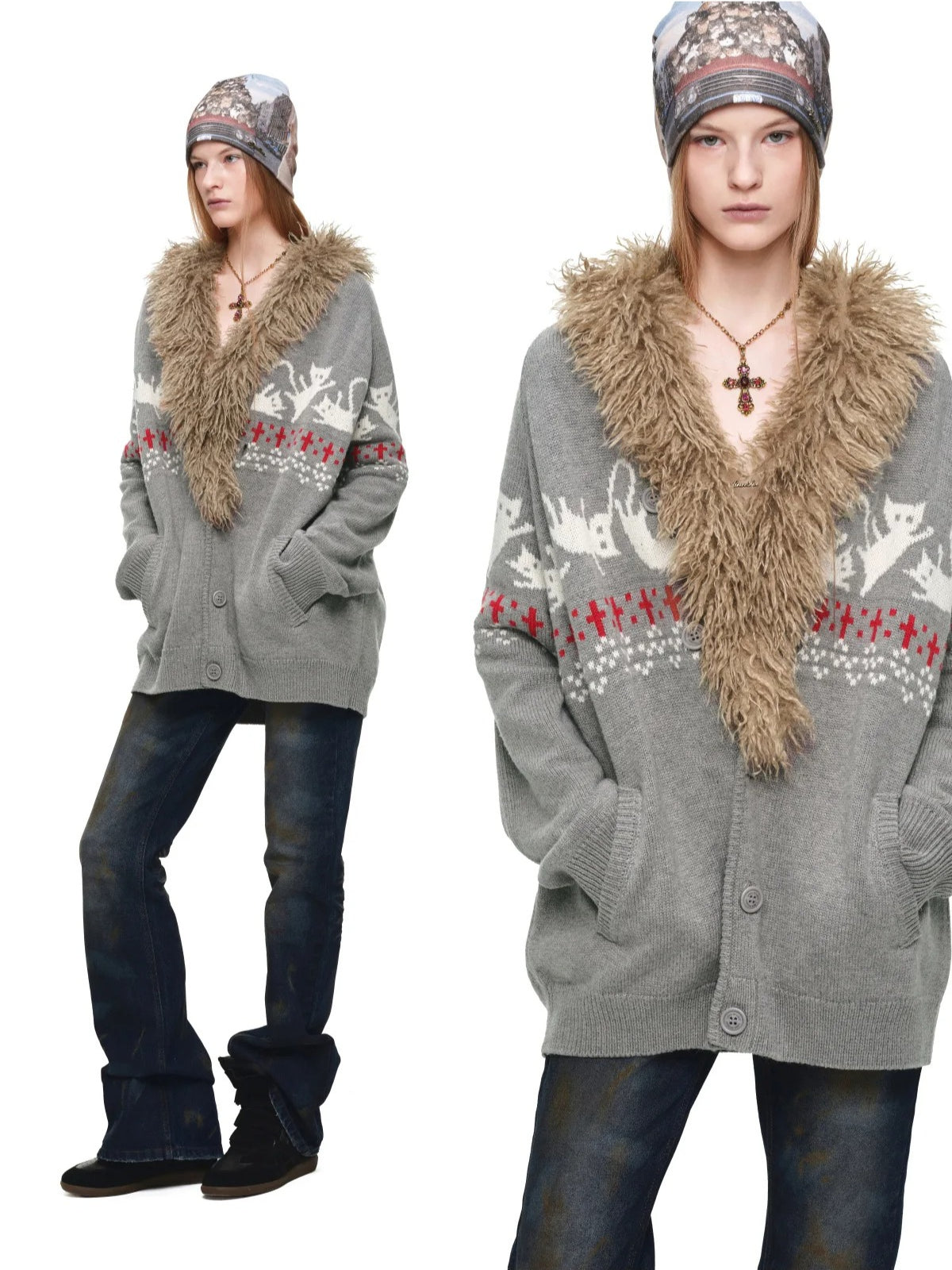 Fair Isle Cat Jacquard Cardigan