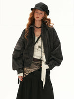 Textured Faux Fur Collar Jacket