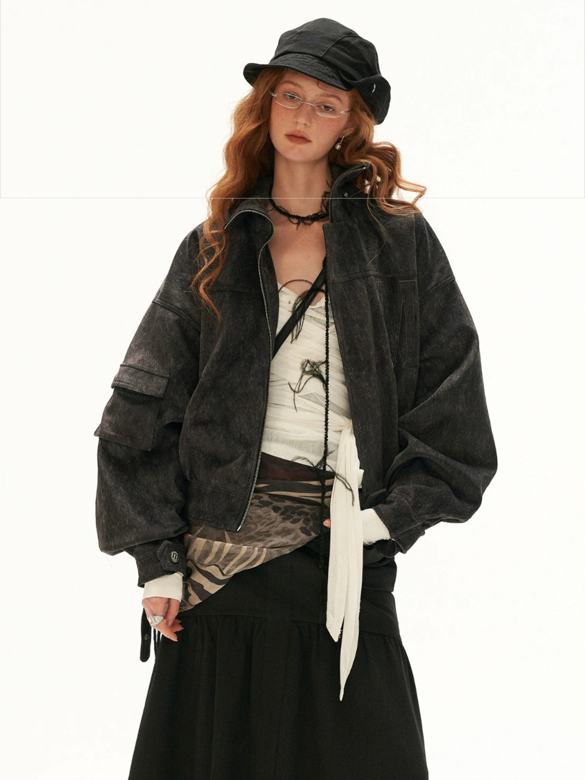 Textured Faux Fur Collar Jacket