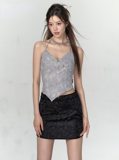 Black &amp; White Button-up A-line Skirt
