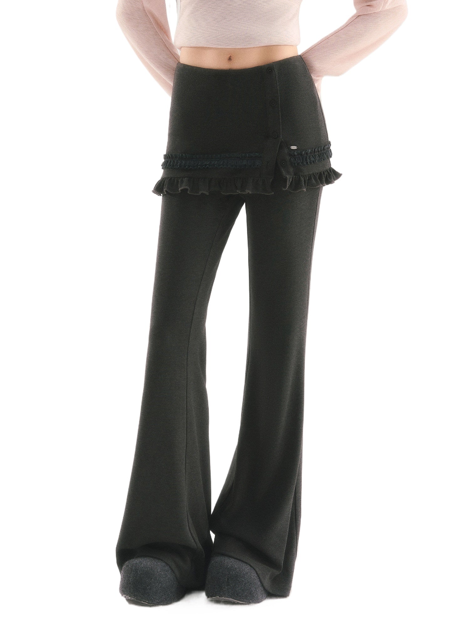 Gray Layered Flare Pants