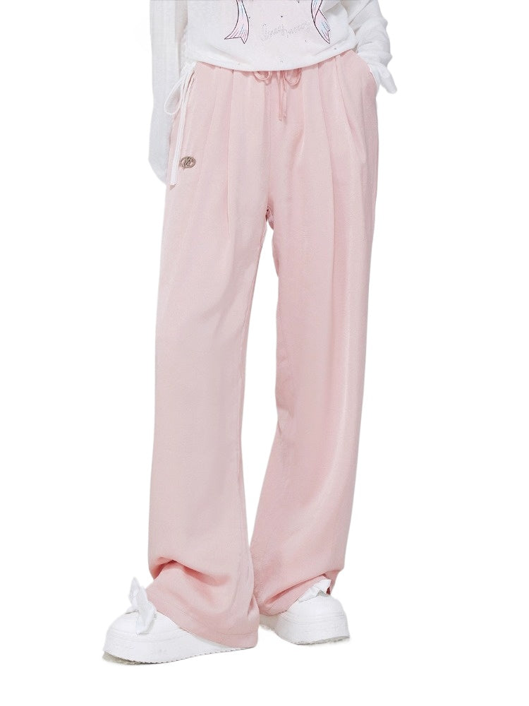 Ice Silk Pleated Wide-Leg Pants