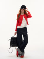Contrast Mock-Layer Knit Cardigan