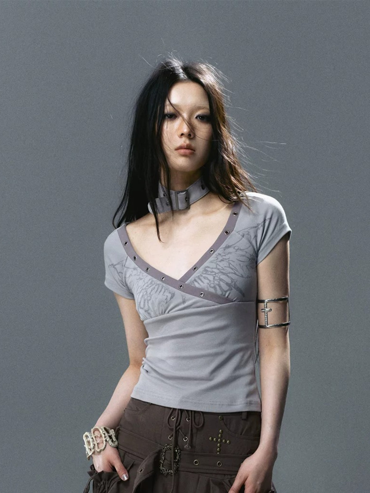 Butterfly Print Cross Neck T-Shirt