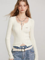 Lace Panel Ribbed Knit Sweater Top