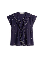 Lace Trim Ruffle V-Neck Blouse