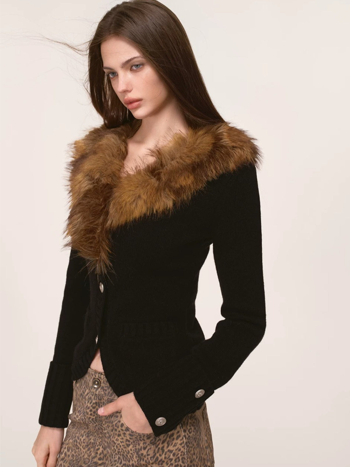 Vintage Faux Fur Collar Cardigan