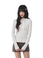 Apricot Bow Ruffle Knit Top