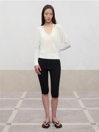 Lyocell-Linen V-Neck Knit Cover-up