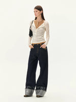 Vintage Coated Folded Wide Leg Jeans