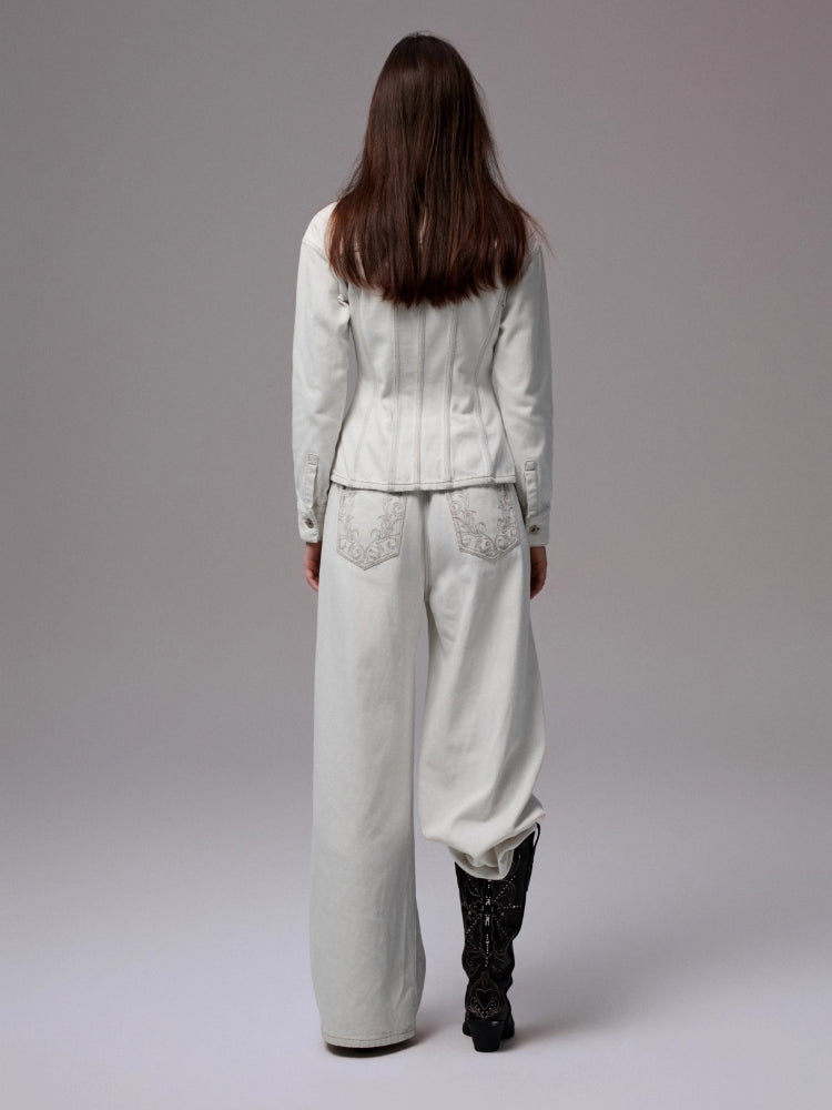 Distressed White Ripped Wide-leg Pants