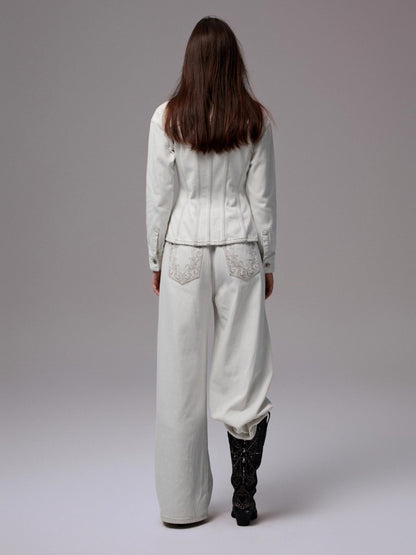 Distressed White Ripped Wide-leg Pants