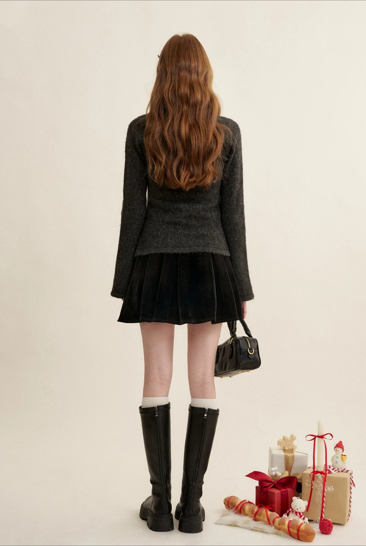 Gray Plaid Trim Cardigan