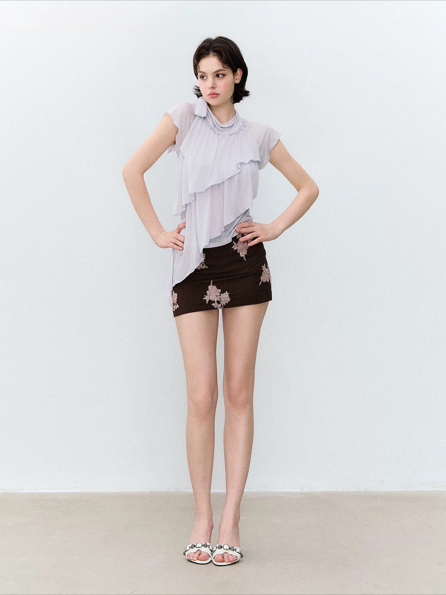 Asymmetrical Lyocell Ruffle Top