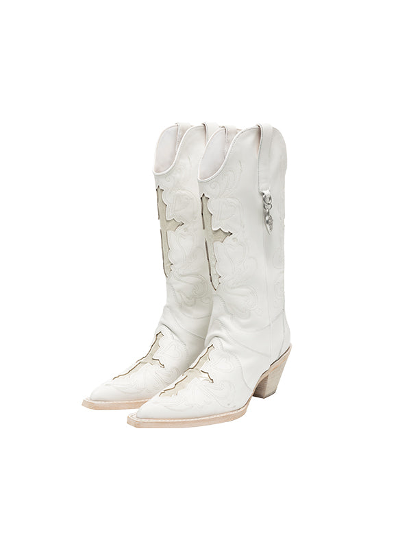 Cowhide Embroidered Mid-Cylinder Western Rider Boots