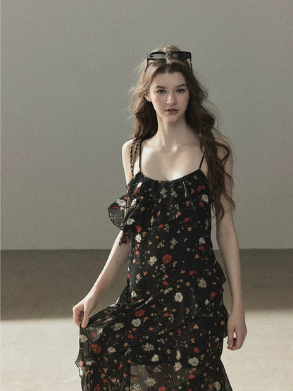 Rose Print Chiffon Dress