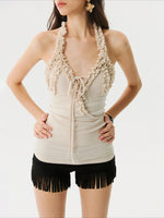 Beige Lace Crossover Strap Tank