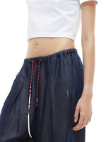 Blue Draped Wide Jeans