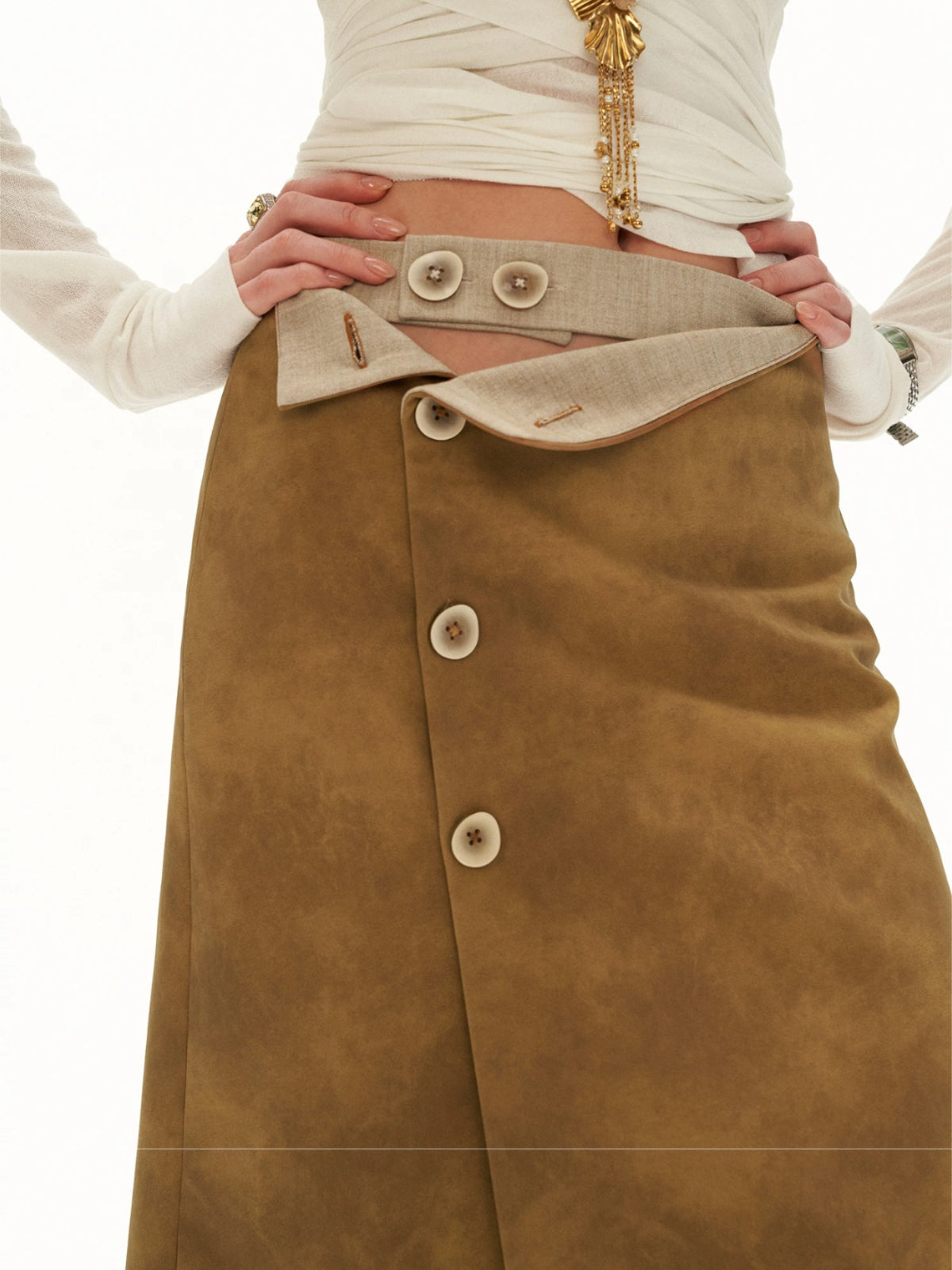 Vintage Washed Leather Midi Skirt