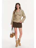 Double-Breasted Belted Cropped Trench Coat