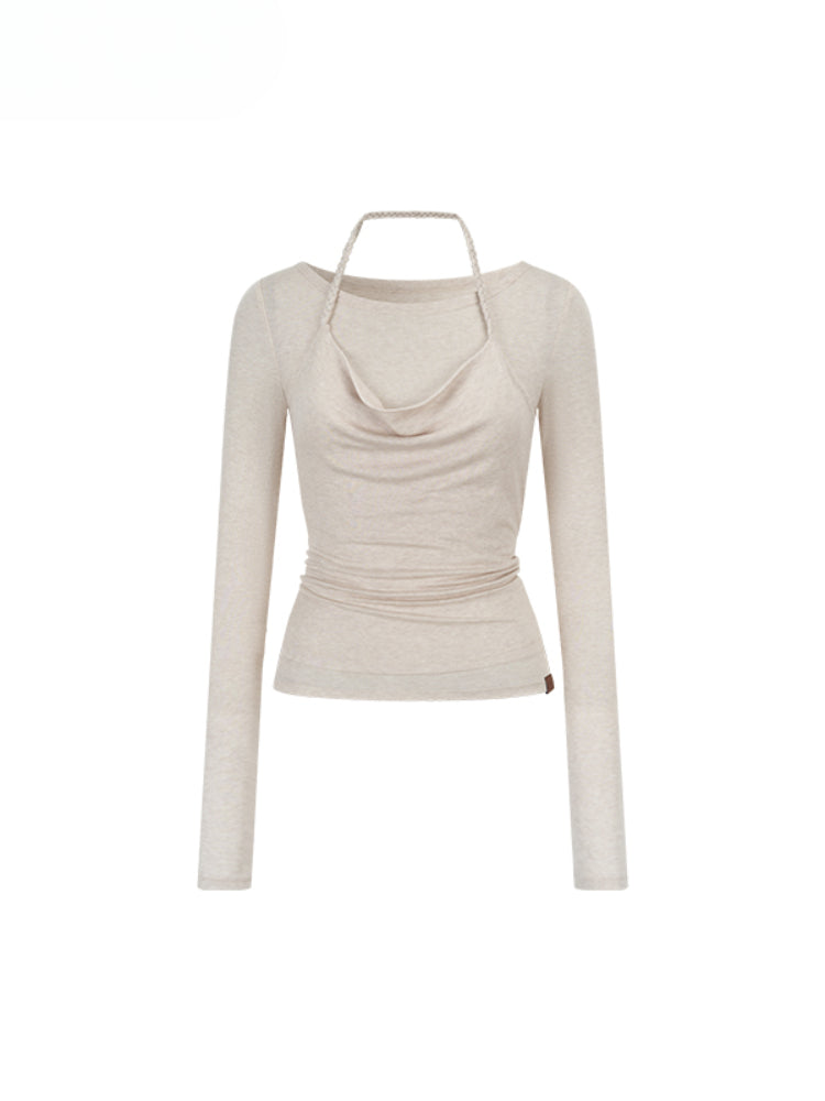 Fake Two-Piece Knit Long-Sleeve Blouse