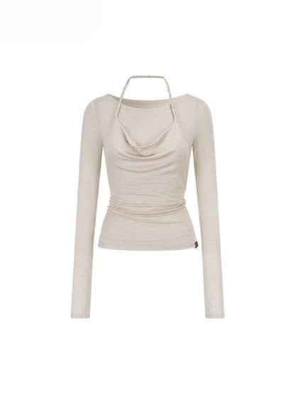 Fake Two-Piece Knit Long-Sleeve Blouse