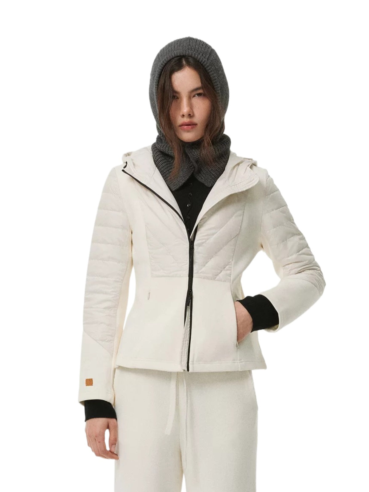 Knit Panel Hooded Down Jacket