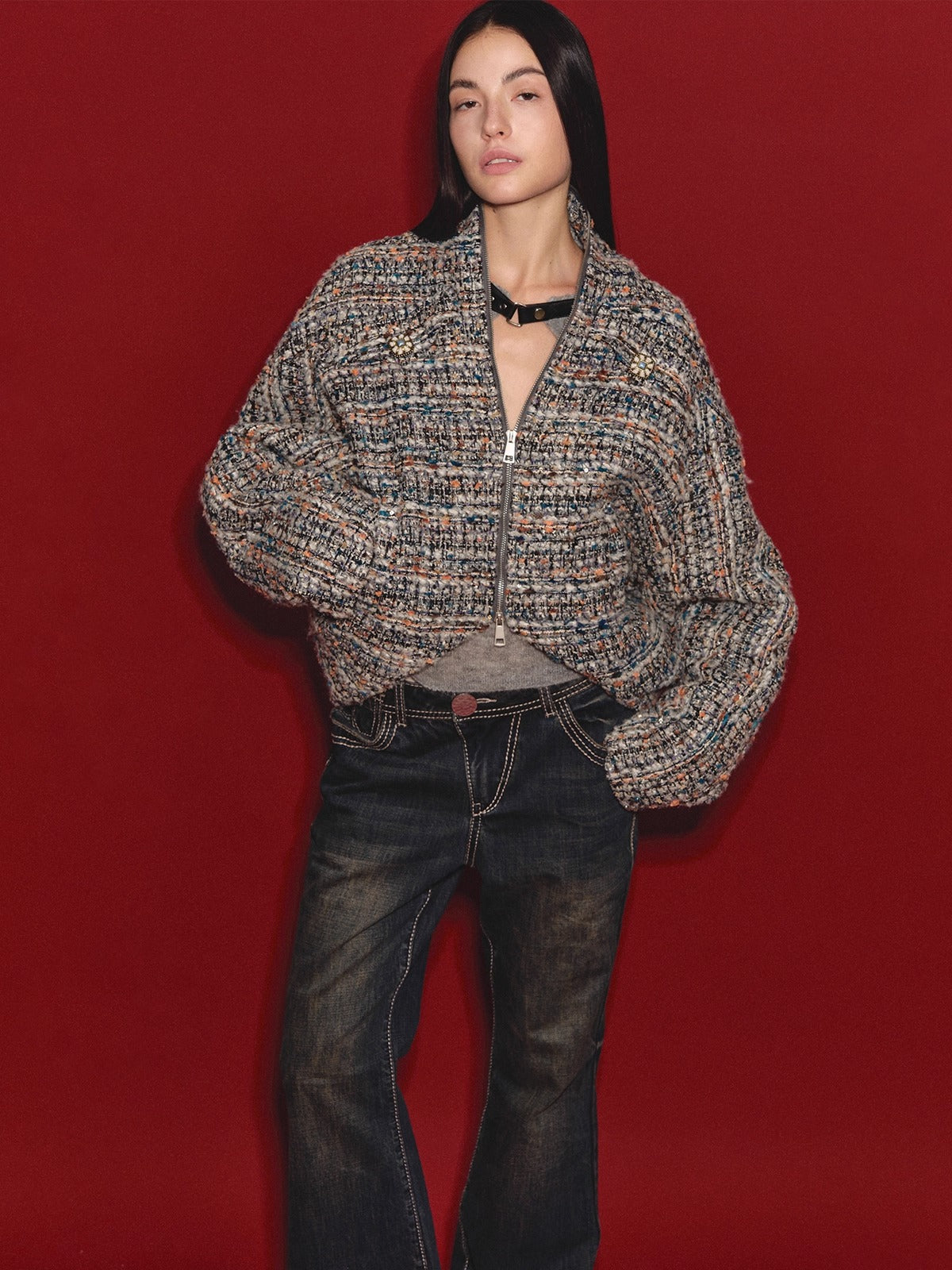 Wool Cutout Buttoned Slim Knit Top