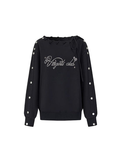 Studded Off-Shoulder Cotton Sweatshirt