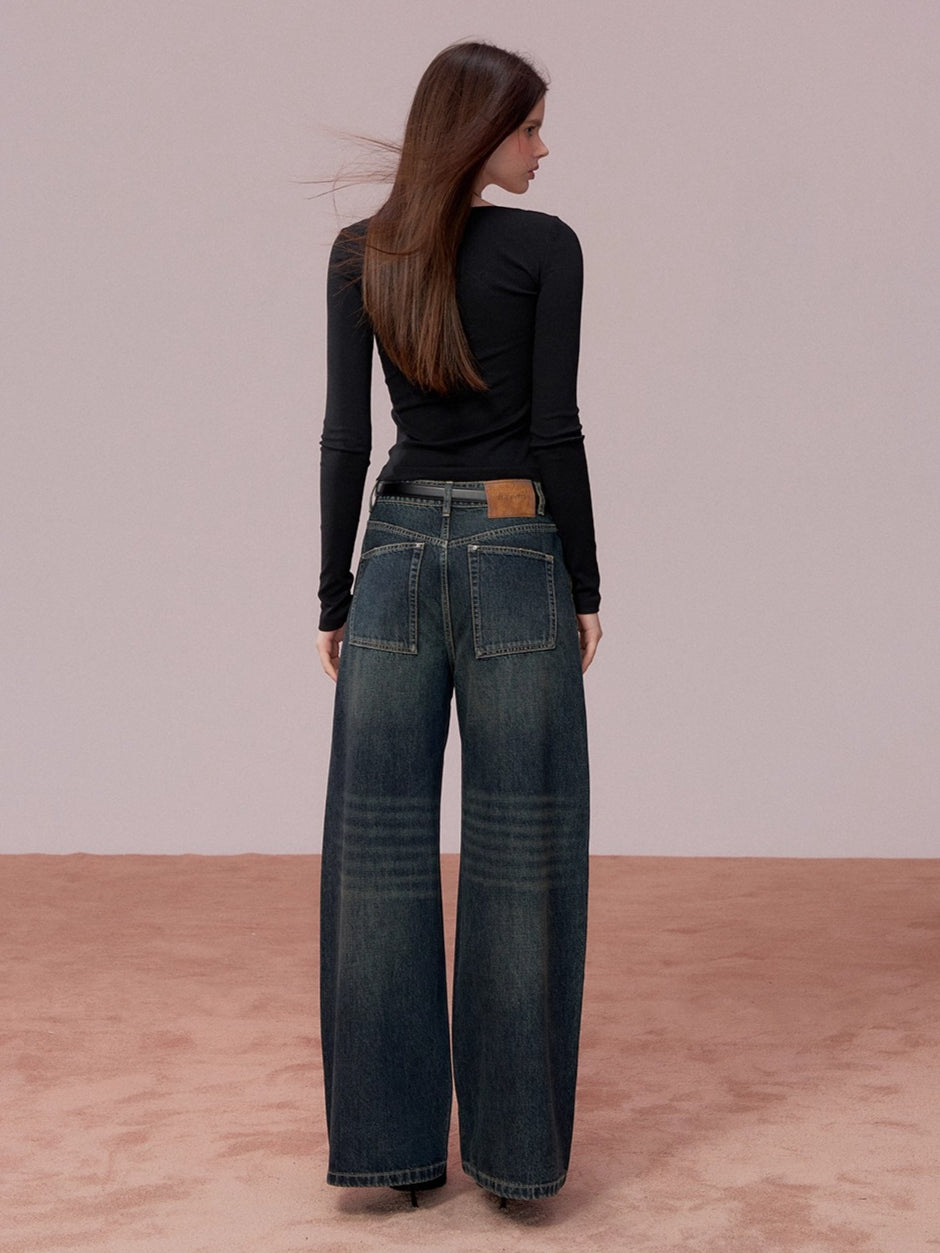 Rose Button Detail Fitted Long Sleeve Top