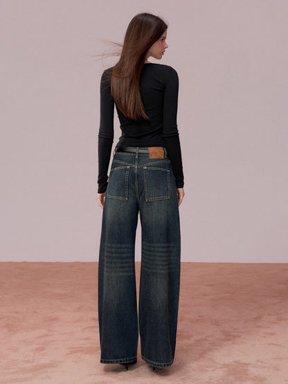 Rose Button Detail Fitted Long Sleeve Top