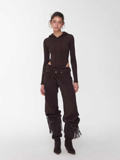 Letter Embroidery Hooded Bodysuit