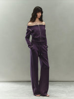 Off-Shoulder Drawstring Sweatshirt & Pants Set