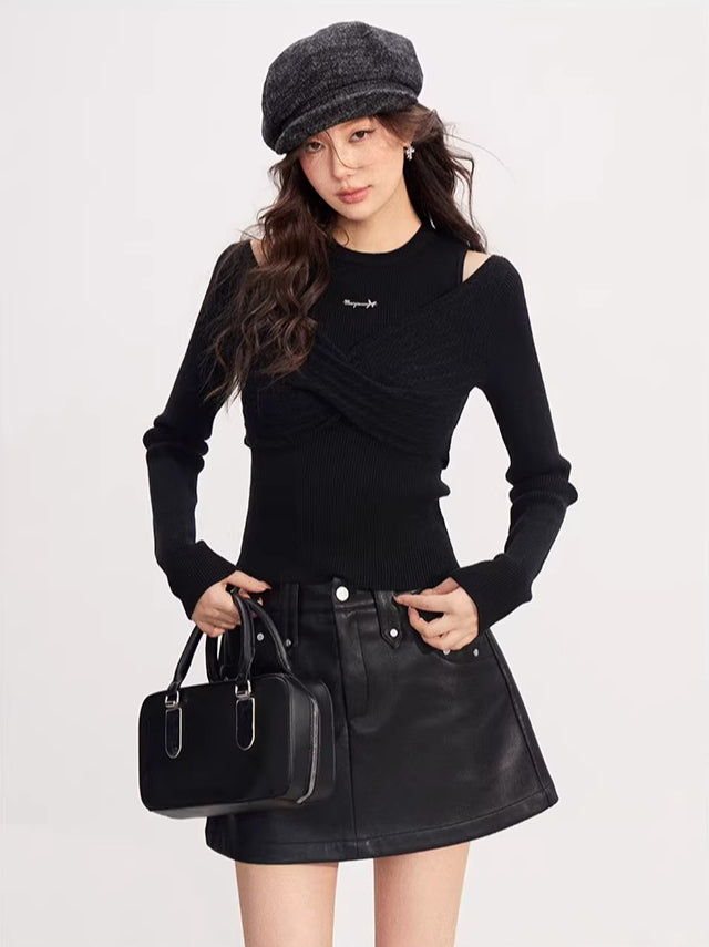 Bow Cable Knit Sweater Set