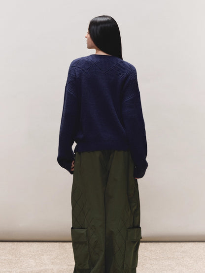 Wool V-Neck Buckle-Panel Sweater