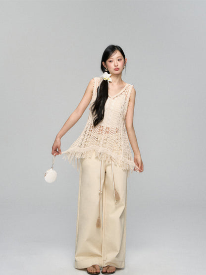 Hollow Crochet Fringe Hem Camisole