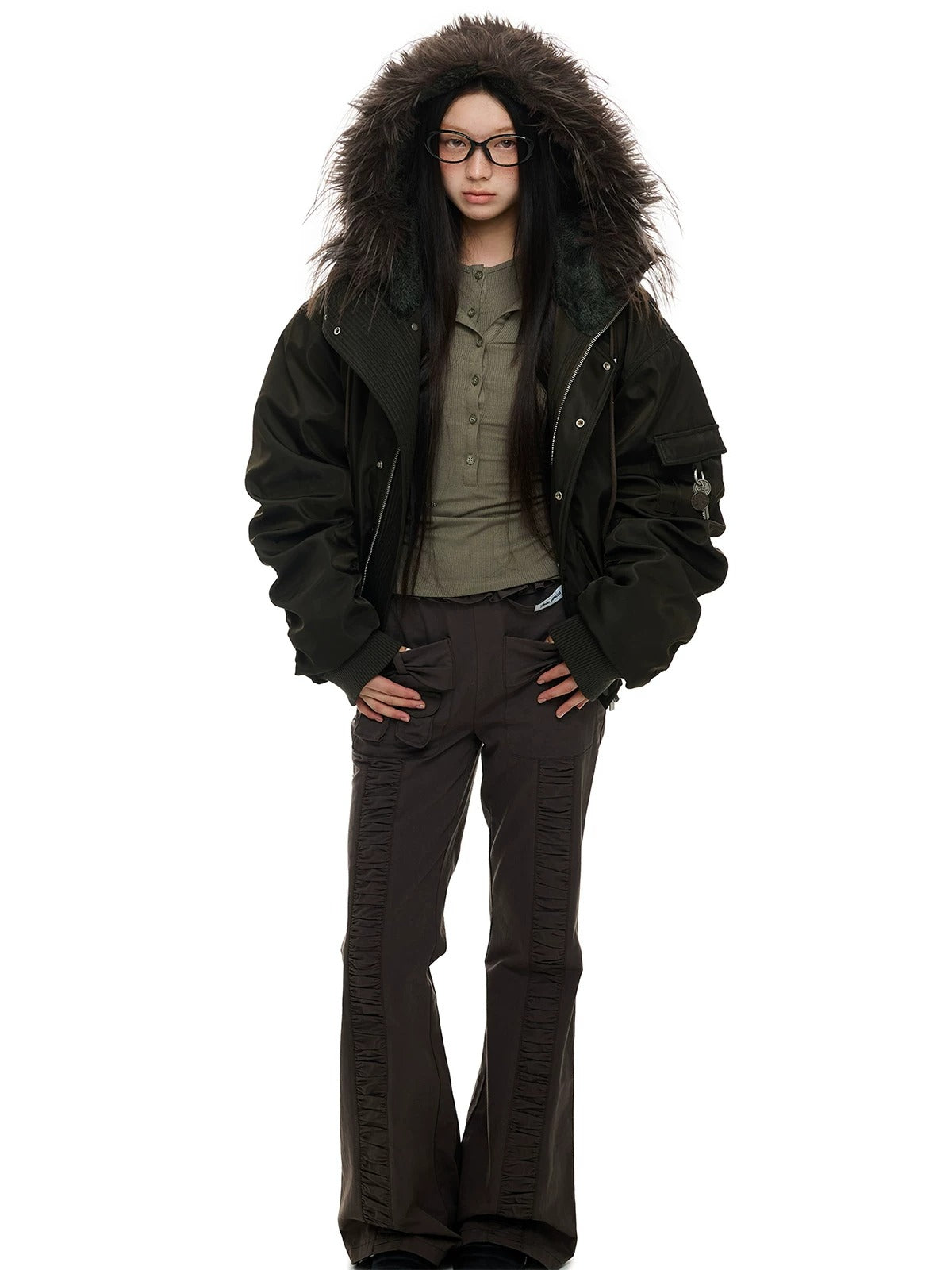 Vintage Hooded Fur Trim Down Jacket