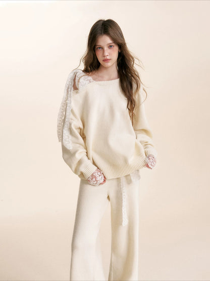 Gray &amp; Apricot Lace-Tie Knit Set
