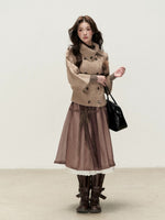 Double-Breasted Brooch Knit Cardigan