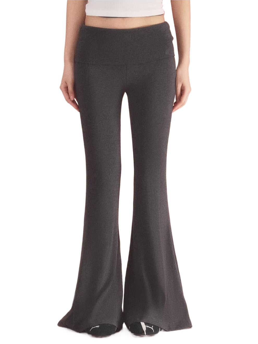 Black Fold Waist Flare Pants