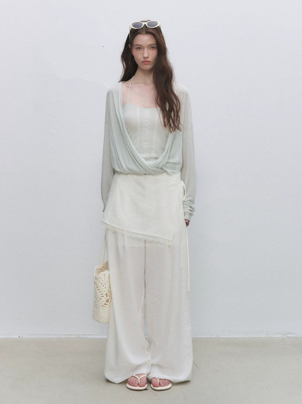 White Lace Overlay Wide Pants