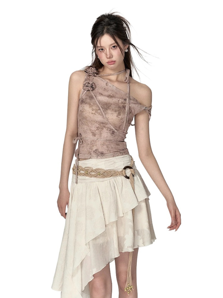 Apricot & Ombre Khaki Rose Camisole Top