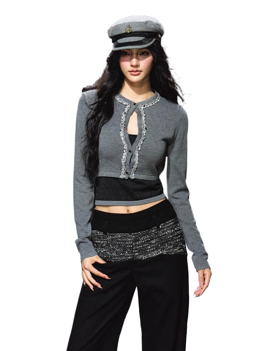 Embellished Knit Cardigan &amp; Camisole Set