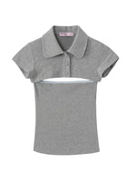 Gray Polo Knit Two-Piece Top