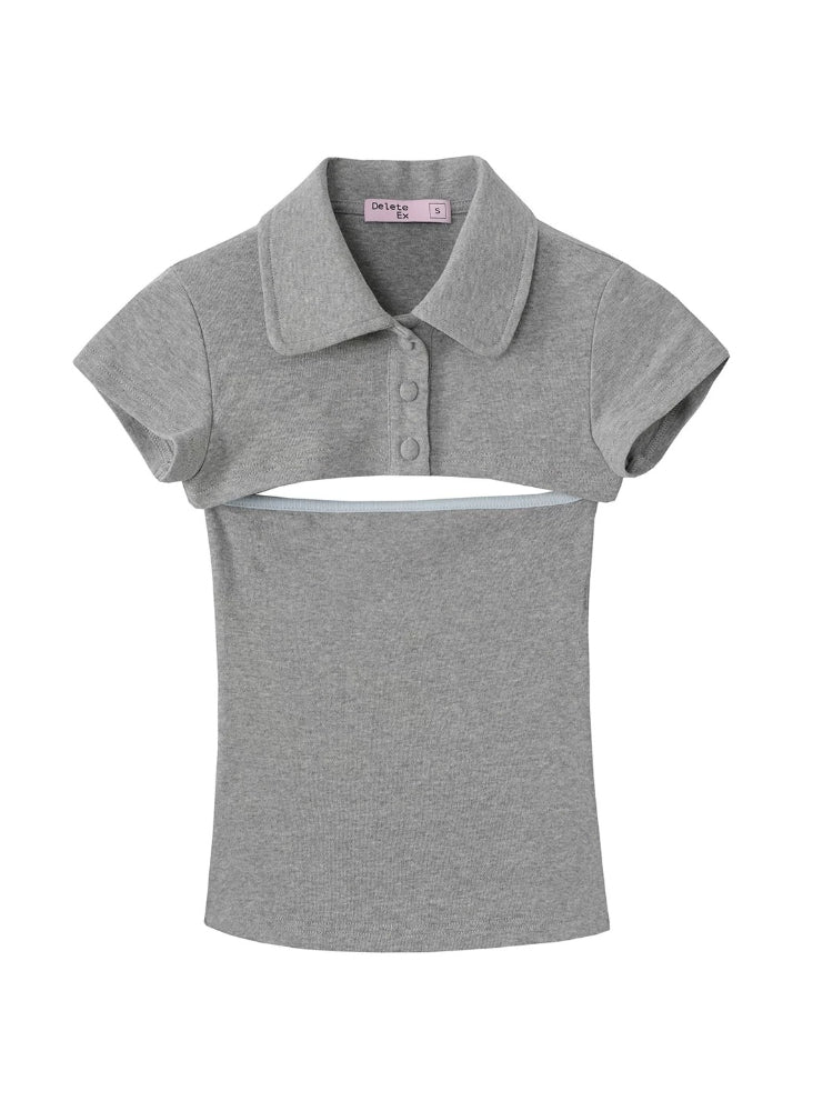 Gray Polo Knit Two-Piece Top