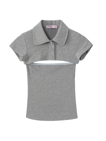 Gray Polo Knit Two-Piece Top