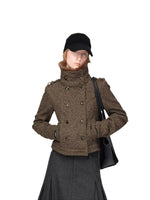British Vintage Wool Fur Collar Coat