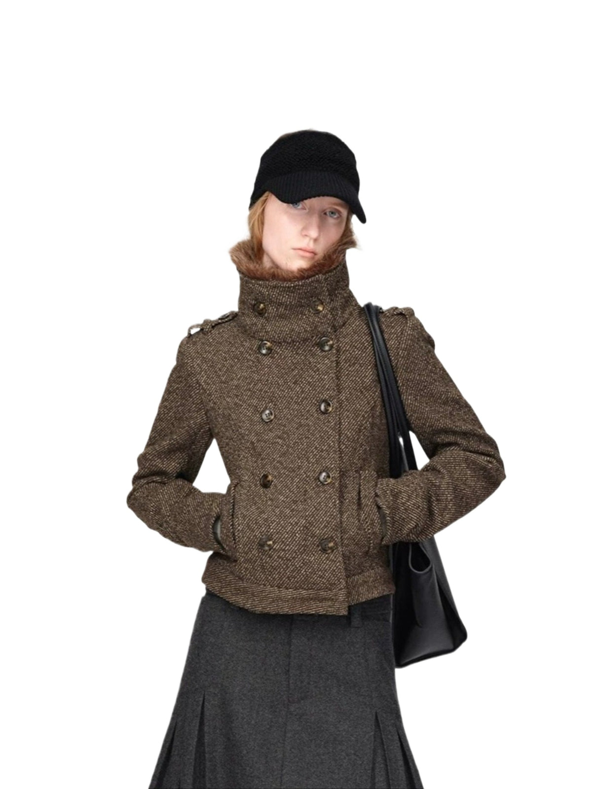 British Vintage Wool Fur Collar Coat