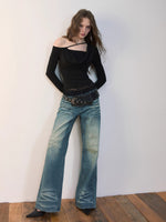 Asymmetric Beaded Drape T-shirt